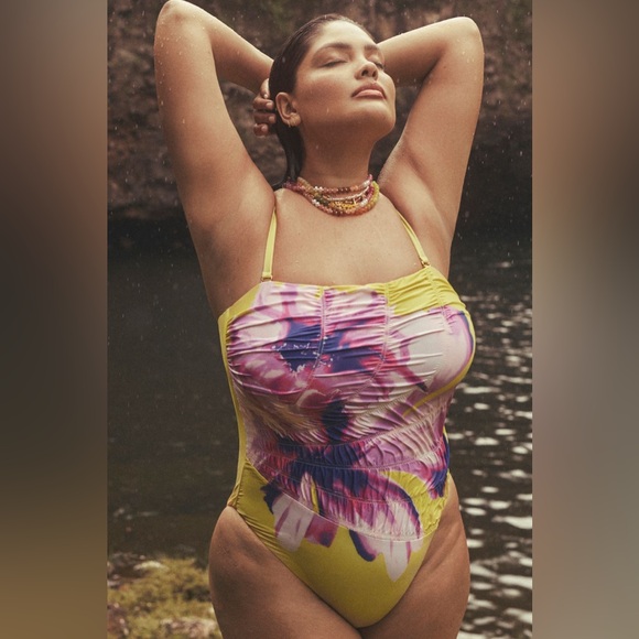 Anthropologie Green and Pink Floral Swimsuit - Picture 3 of 4